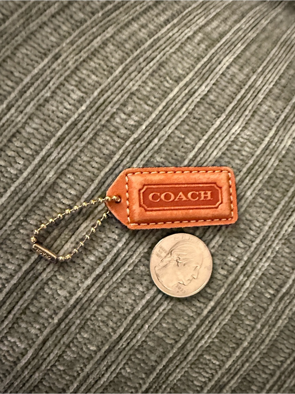 Coach Tan Leather Tag with stamped Gold Chain Coach authentic bag charm - Picture 6 of 7